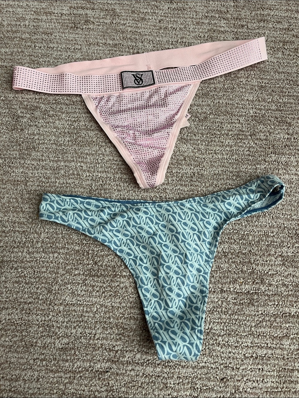 Victoria's Secret Pink  Thong & Light Blue Monogram Thong Set